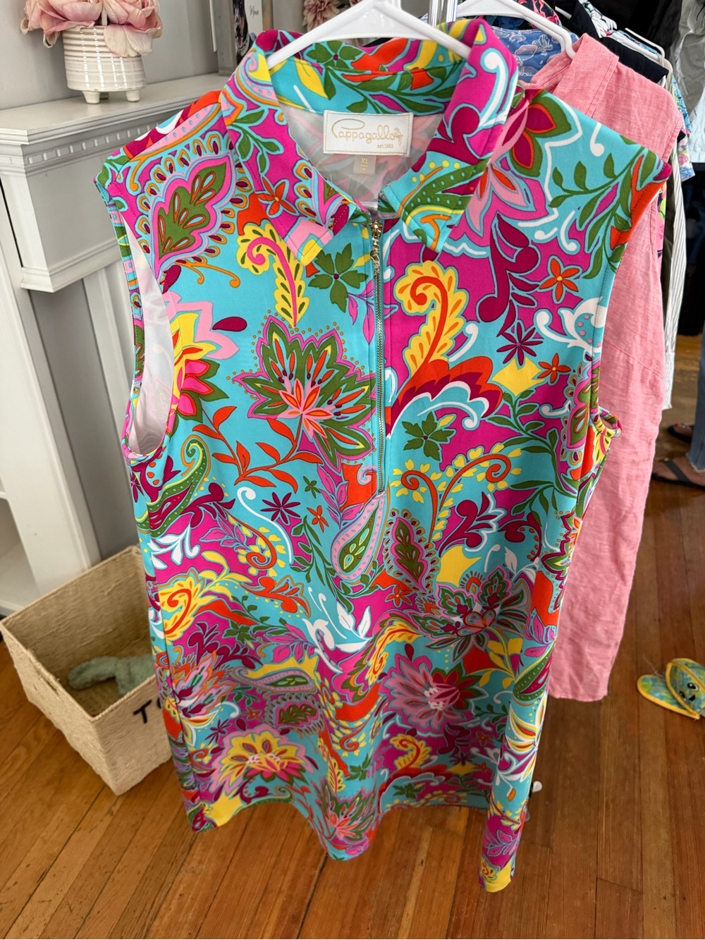 Pappagallo Turquoise Pink Paisley Zip Mock Neck Dress